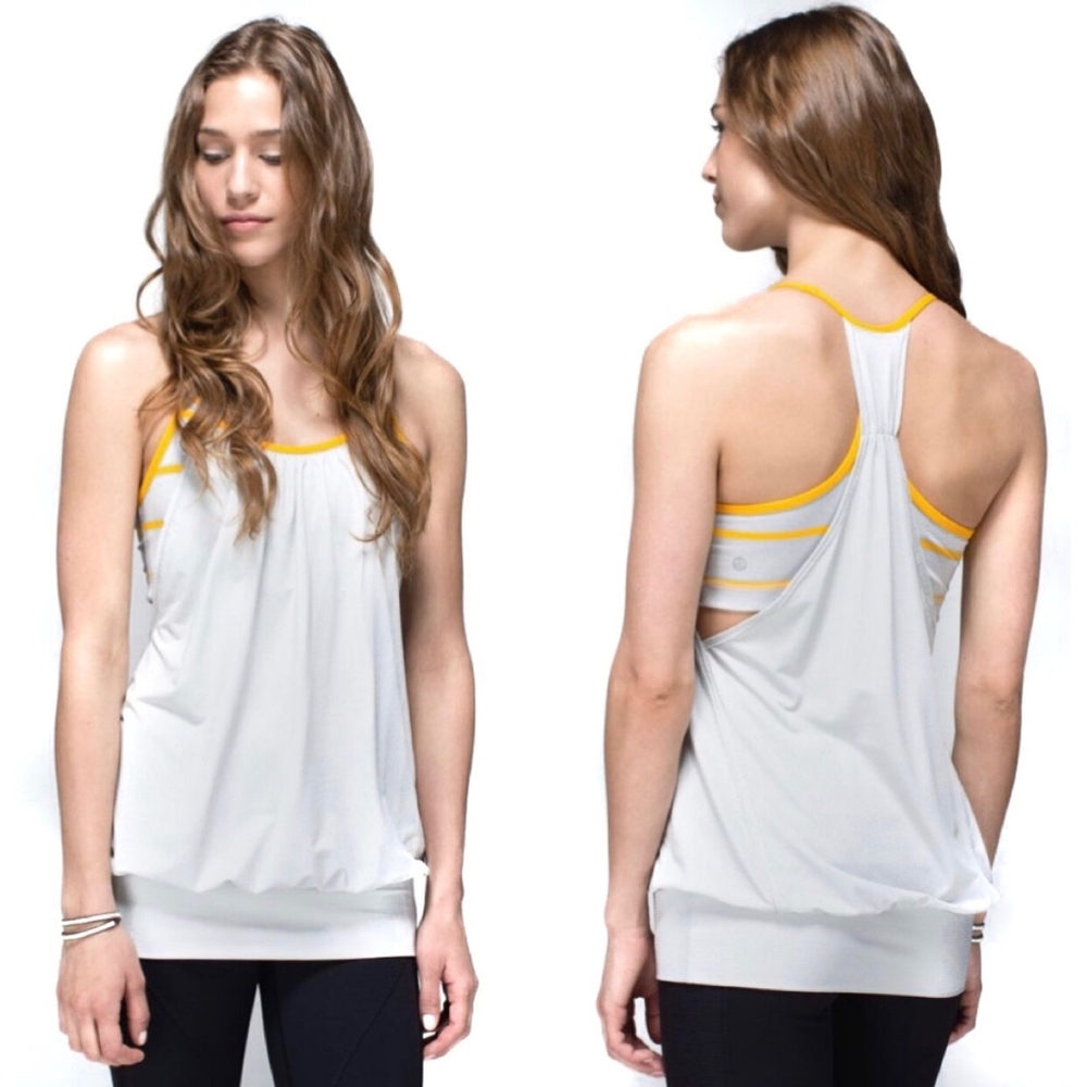 Lululemon‎ No Limit Yoga Tank with Built In Bra Size 6 in Gray with Yellow Lilac
